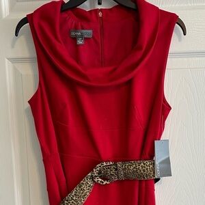 NEW Donna Ricco Scarlet Red Dress with Animal Print Belt Sz 12P